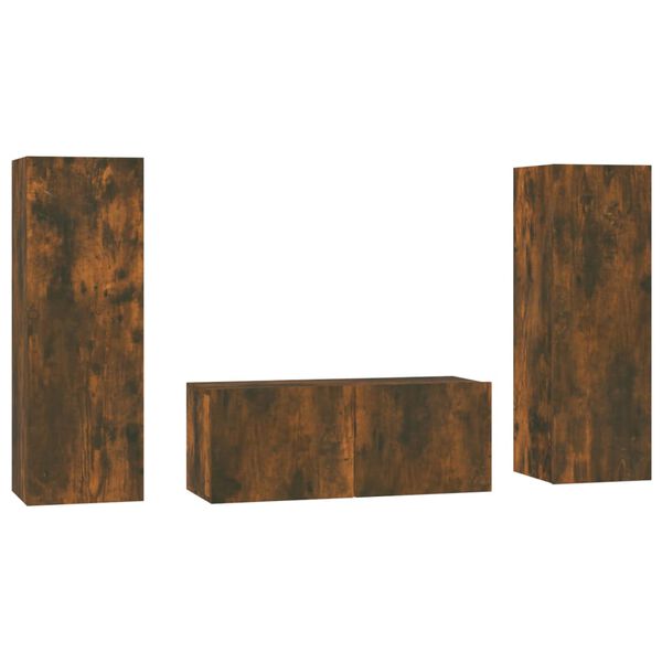 vidaXL tv-skabe 3 stk. konstrueret tr&aelig; r&oslash;get egetr&aelig;sfarve