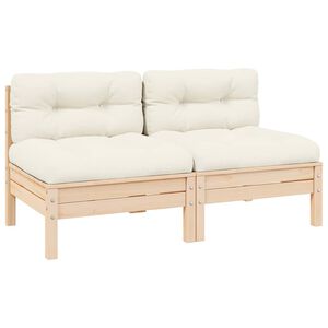 vidaXL 2-personers havesofa med cremefarvede hynder massivt fyrretr&aelig;