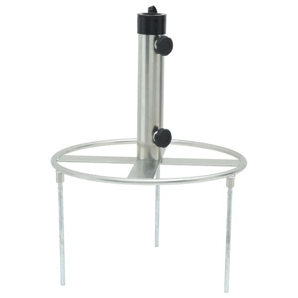 vidaXL parasolholder med jordspyd til &Oslash;38/48 mm stang st&aring;l s&oslash;lvfarvet