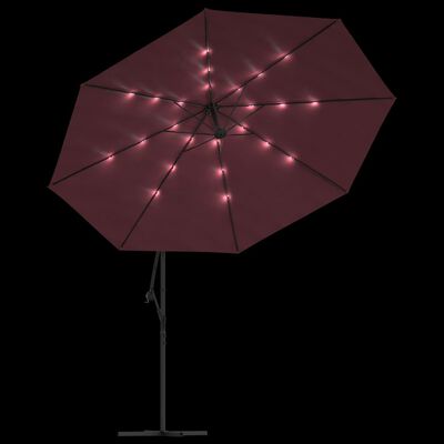 vidaXL hængeparasol med LED-lys 350 cm bordeauxfarvet