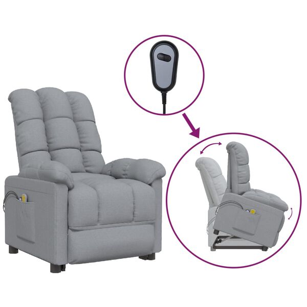 vidaXL massagestol med løftefunktion stof lysegrå