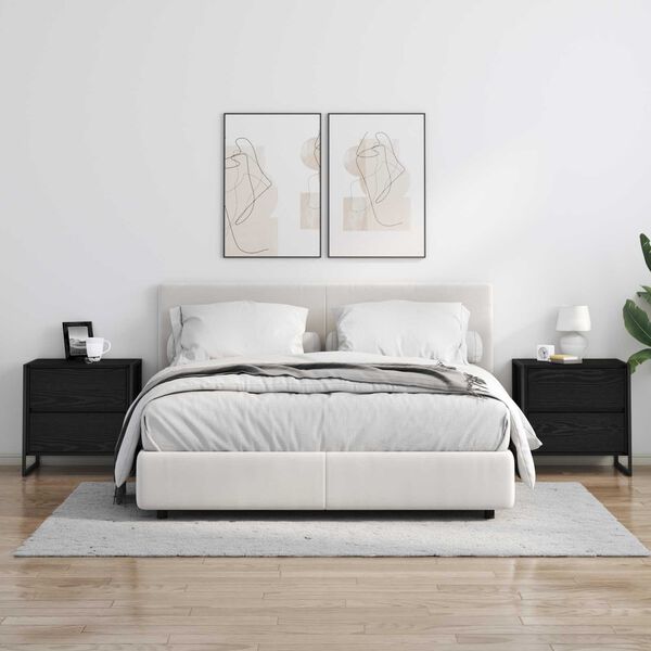 vidaXL Sengebord med skuffe Sort eg 50 x 39,5 x 50 cm Konstrueret tr&aelig;