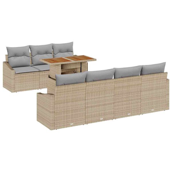vidaXL Havesofa S&aelig;t med opbevaring 8 pcs Beige Poly rattan