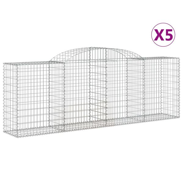 vidaXL buede gabionkurve 5 stk. 300x50x100/120 cm galvaniseret jern