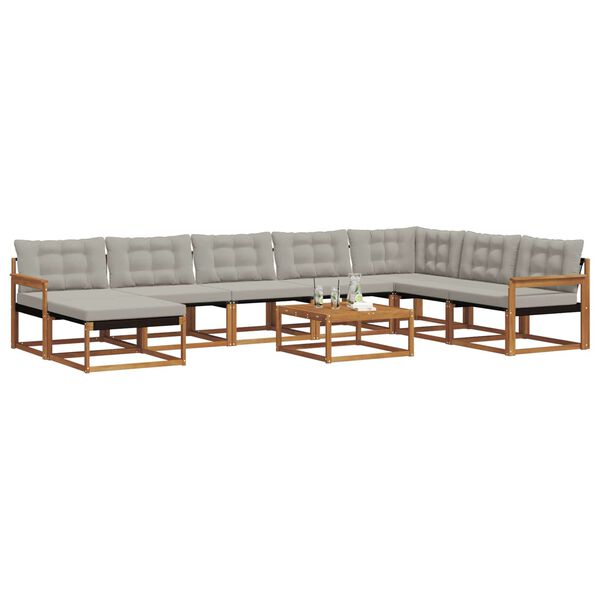 vidaXL Udend&oslash;rs sofagruppe 9 pcs Naturlig og Lys Gr&aring; Massivt Akacietr&aelig;