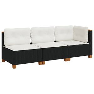 vidaXL 3-personers havesofa med hynder polyrattan sort