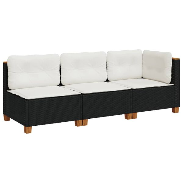 vidaXL 3-personers havesofa med hynder polyrattan sort