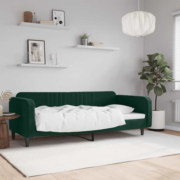 vidaXL daybed 90x200 cm velour m&oslash;rkegr&oslash;n