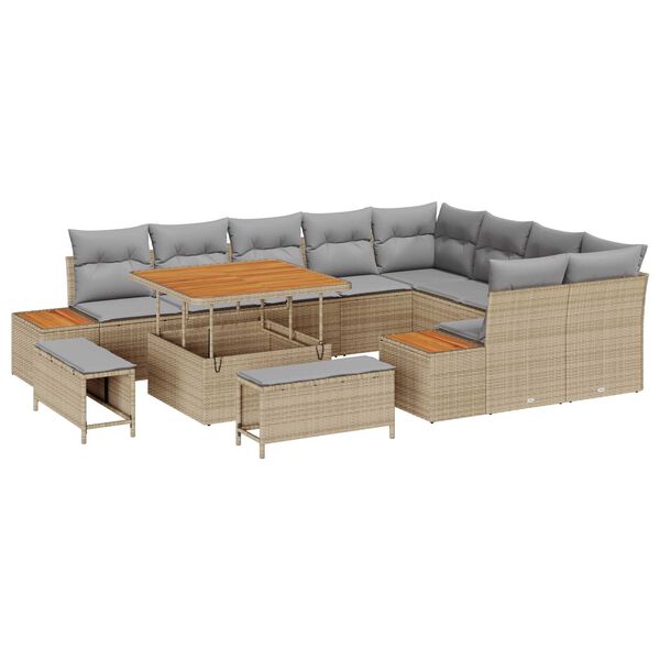 vidaXL Havesofa S&aelig;t med pude med opbevaring 12 pcs Beige Poly rattan