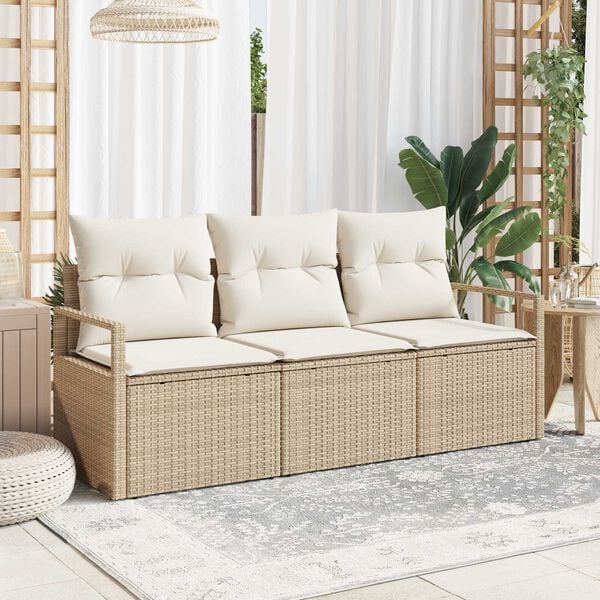 vidaXL Havesofa S&aelig;t med pude med opbevaring 3 pcs Beige og creme