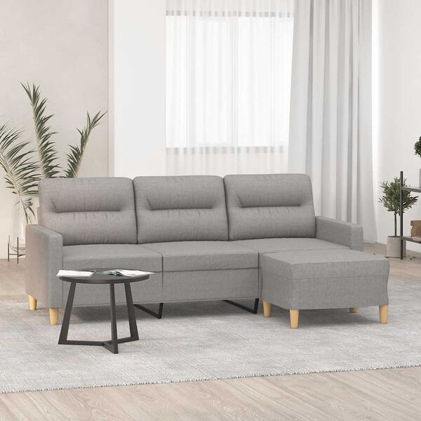 vidaXL 3-personers sofa med fodskammel 180 cm stof Lysegr&aring;