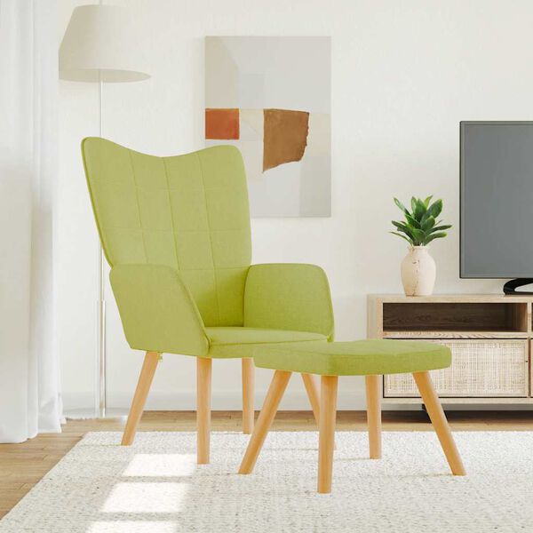 vidaXL l&aelig;nestol med fodskammel stof gr&oslash;n