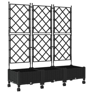 vidaXL Haveplantekasse med espalier og hjul 3 stk. Sort PP