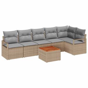 vidaXL Havesofa S&aelig;t med pude 7 pcs Beige polyrattan