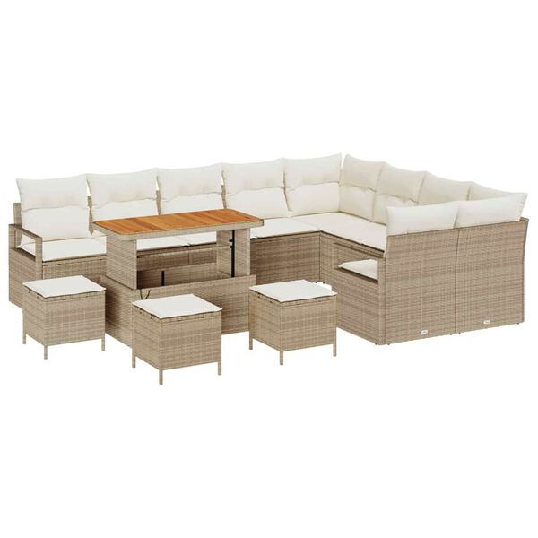 vidaXL Havesofa S&aelig;t med pude 13 pcs Beige Poly rattan