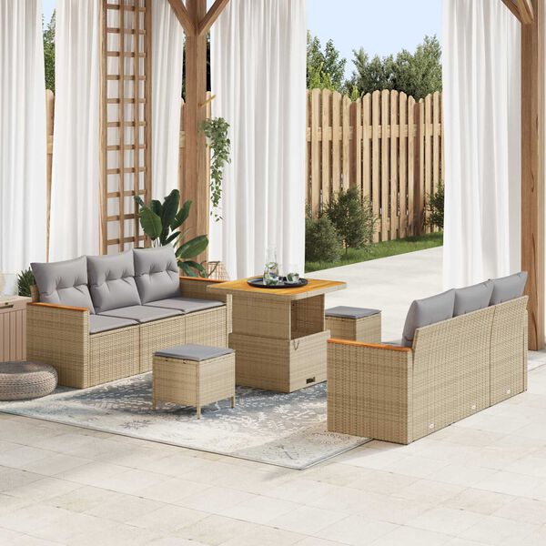 vidaXL Havesofa S&aelig;t 9 pcs Beige polyrattan