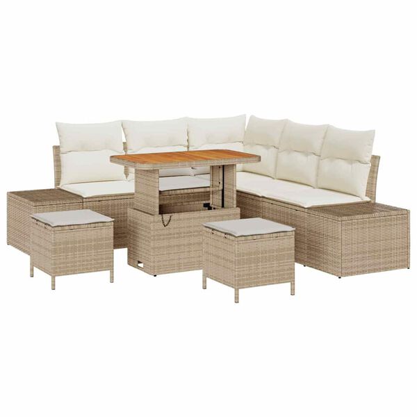 vidaXL Havesofa S&aelig;t med pude 8 pcs Beige Poly rattan
