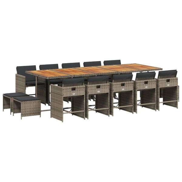 vidaXL spisebordss&aelig;t til haven 15 dele med hynder polyrattan gr&aring;