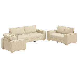 vidaXL Sofa 3 stk. Creme Linned-blandet stof