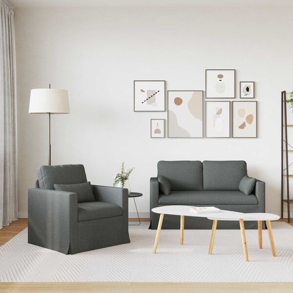 vidaXL Sofa S&aelig;t 2 pcs M&oslash;rkegr&aring; 139 x 78 x 80 cm Stof