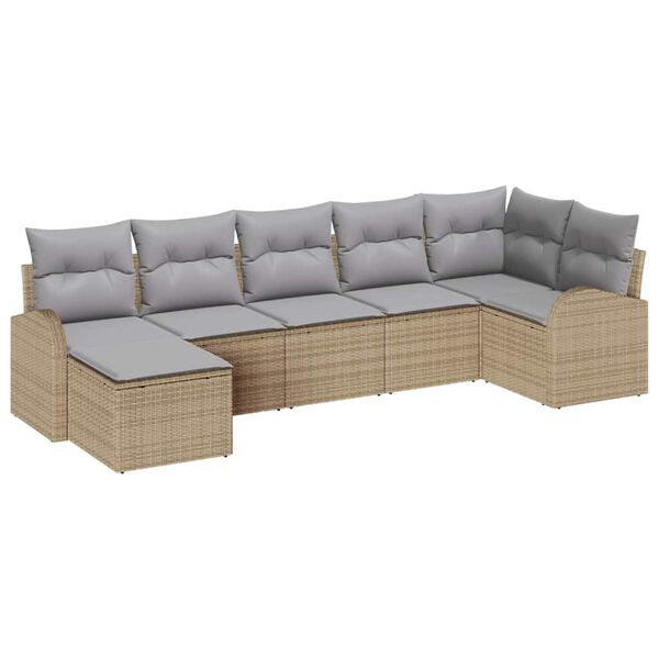 vidaXL Sofa S&aelig;t med pude med opbevaring 7 pcs Beige polyrattan