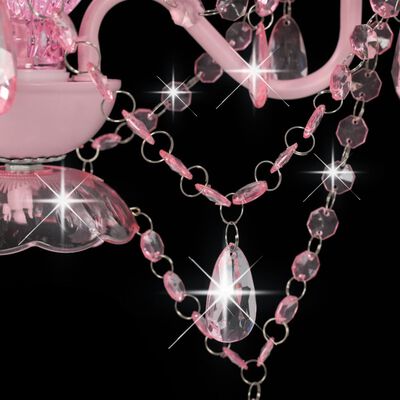 vidaXL lysekrone med perler rund 3 x E14 pink
