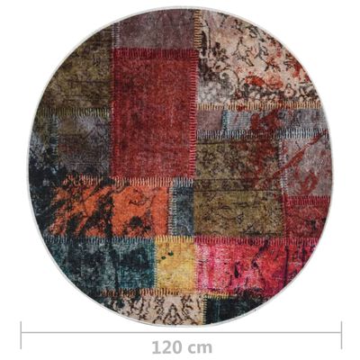 vidaXL gulvtæppe φ120 skridsikkert vaskbart patchworkdesign flerfarvet
