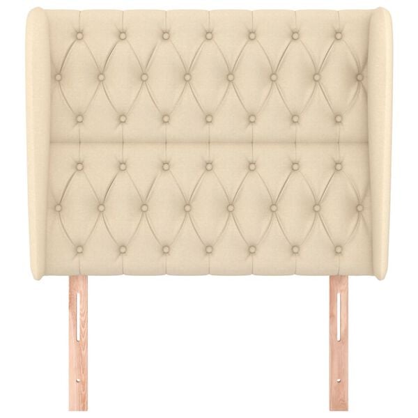 vidaXL sengegavl med kanter 103x23x118/128 cm stof cremefarvet