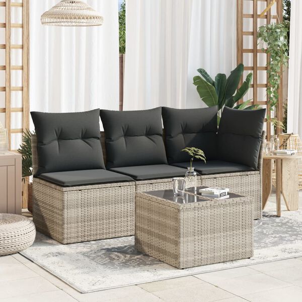 vidaXL havebord med glastop 55x55x37 cm polyrattan lysegr&aring;