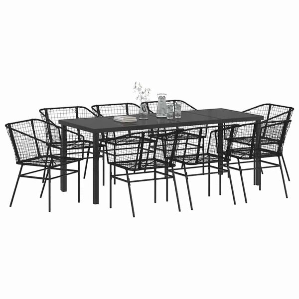 vidaXL Have Spisebordss&aelig;t 9 pcs Sort polyrattan