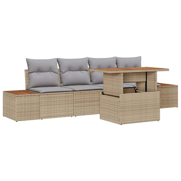 vidaXL Havesofa Sæt med opbevaring 5 pcs Beige Poly rattan