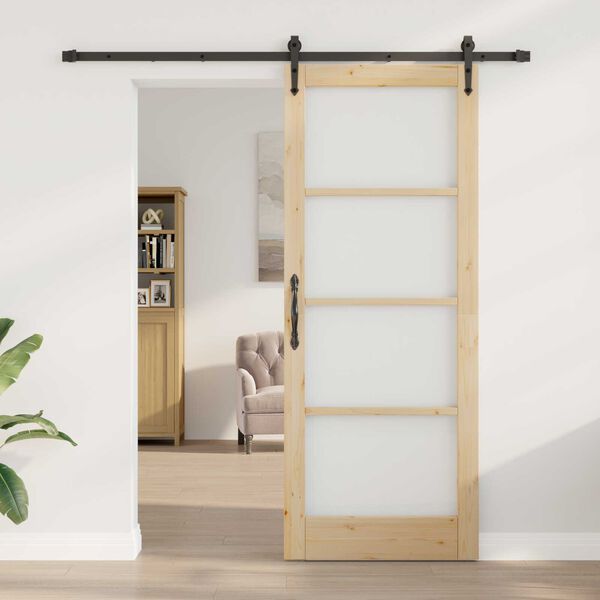 vidaXL Skyded&oslash;r Naturlig og sort 83 x 211 cm Massivt fyrretr&aelig; og glas