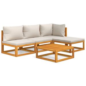 vidaXL lounges&aelig;t til haven 5 dele med lysegr&aring; hynder massivt tr&aelig;