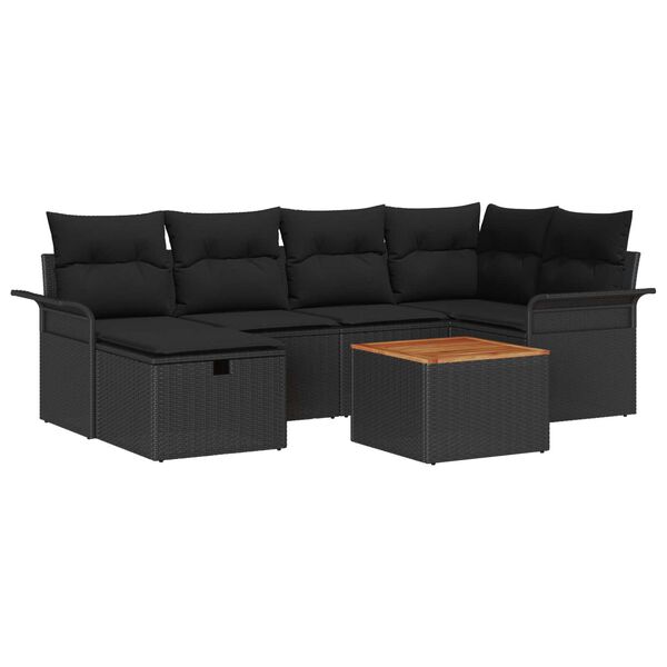 vidaXL Havesofa S&aelig;t med pude med opbevaring 7 pcs Sort Poly rattan