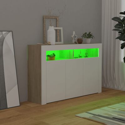 vidaXL skænk med LED-lys 115,5x30x75 cm hvid og sonoma-eg