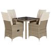 vidaXL spisebordss&aelig;t til haven 5 dele med hynder polyrattan beige