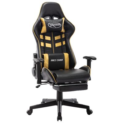 vidaXL gamingstol med fodstøtte kunstlæder sort og guldfarvet