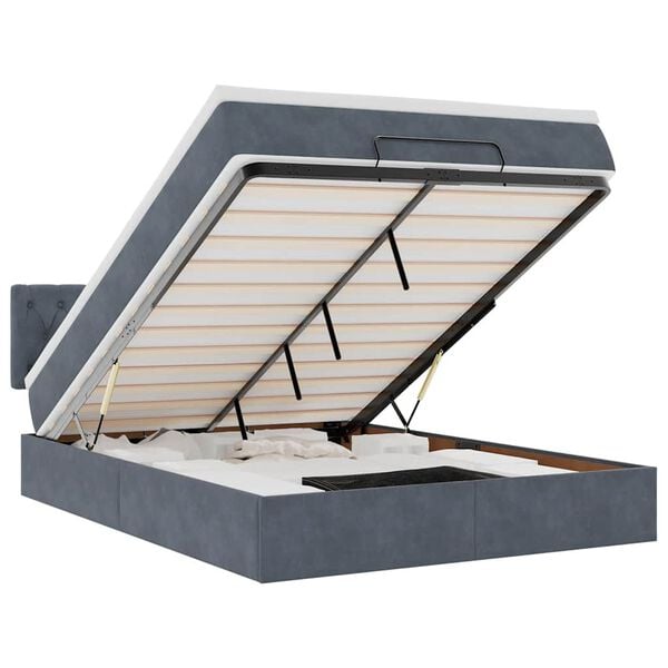 vidaXL osmannisk sengeramme med madras 140x200 cm fl&oslash;jl m&oslash;rkegr&aring;