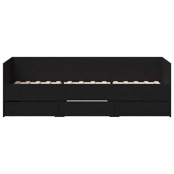 vidaXL Dagbedsramme med skuffer Sort eg 90 x 190 cm Konstrueret træ