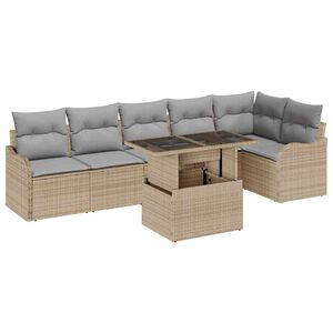 vidaXL Sofa S&aelig;t med pude 7 pcs Beige Poly rattan