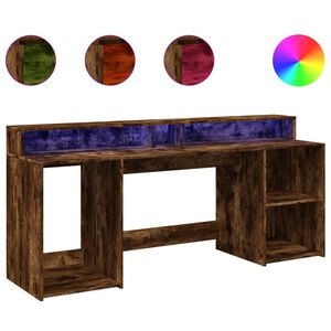 vidaXL skrivebord med LED-lys 200x55x91 cm konstrueret tr&aelig; r&oslash;get eg