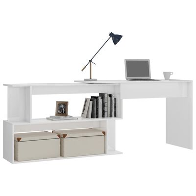 vidaXL skrivebord til hjørne200x50x76cm konstrueret træ hvid højglans