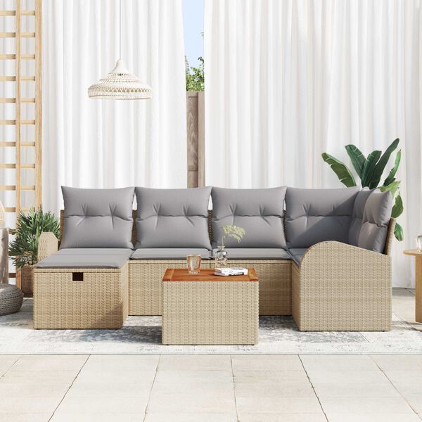 vidaXL Havesofa S&aelig;t med pude med opbevaring 7 pcs Beige Poly rattan