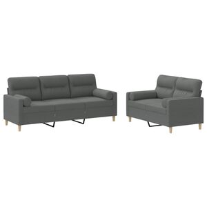 vidaXL sofas&aelig;t 2 dele med puder stof m&oslash;rkegr&aring;