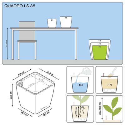 LECHUZA plantekrukke QUADRO LS 35 ALL-IN-ONE hvid højglans 16160