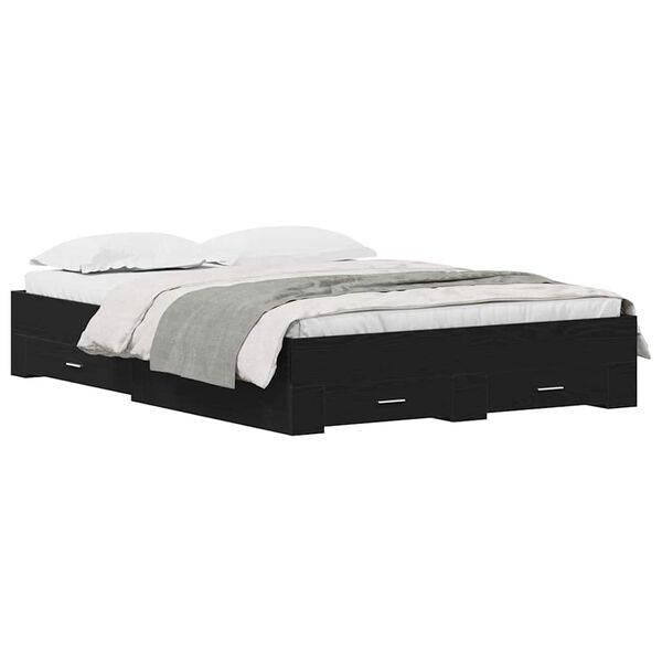 vidaXL Sengestel med skuffe Sort eg 135 x 190 cm Konstrueret træ