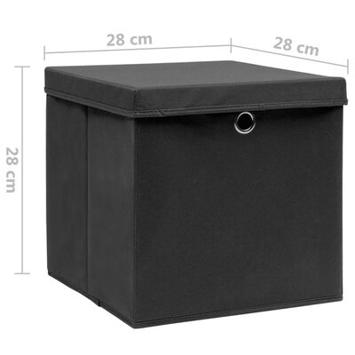 vidaXL opbevaringskasser med låg 4 stk. 28x28x28 cm sort