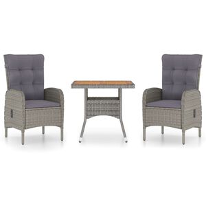 vidaXL spisebordss&aelig;t til haven 3 dele polyrattan og akacietr&aelig; gr&aring;