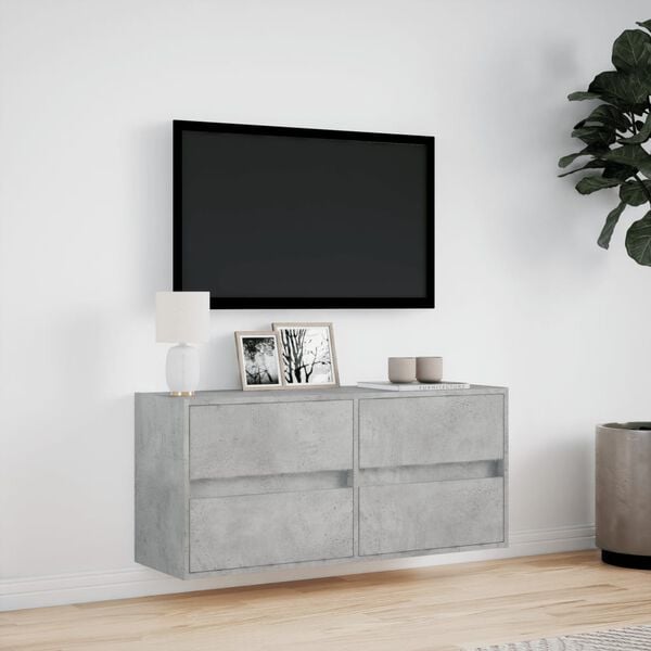 vidaXL v&aelig;gh&aelig;ngt tv-bord med LED-lys 100x31x45 cm betongr&aring;