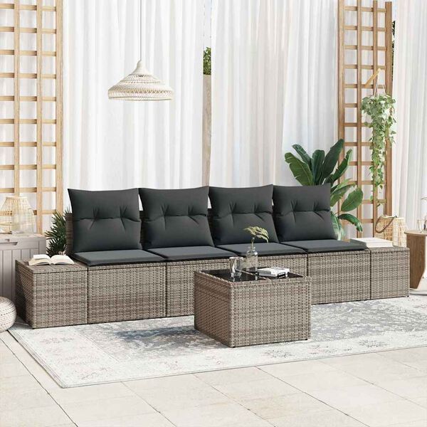 vidaXL Sofa S&aelig;t med pude med pude 5 pcs Gr&aring; polyrattan